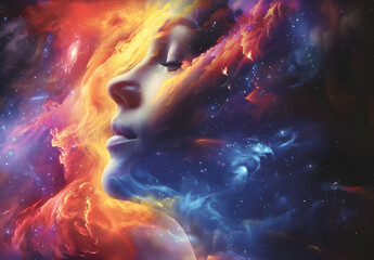 Wall Mural - synchronizing mind and cosmos with colorful psychic waves, expanding mental horizons and cultivating