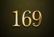 Old gold effect of 169 number with 3D glossy style Mockup.	