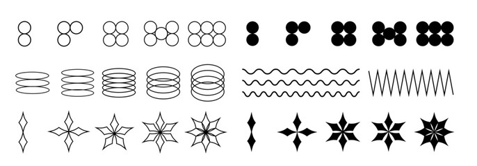 Poster - Set of retro graphic shapes, lines, geometric forms, dots, tribal stickers, y2k symbols, vector black badges.