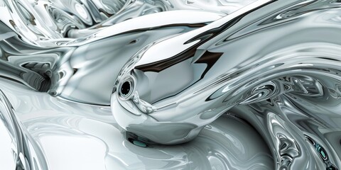 Canvas Print - 3D composition fluid metallic textures and reflections, against a pristine white background.