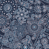 Fototapeta Młodzieżowe - Blue bandana kerchief paisley fabric patchwork abstract vector seamless pattern for scarf kerchief shirt fabric carpet rug tablecloth pillow