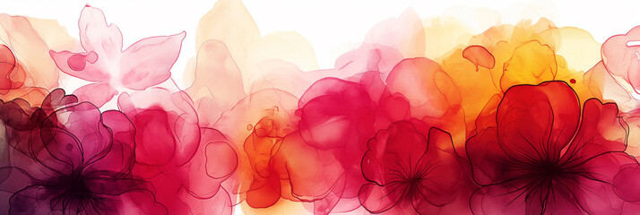 Wall Mural - A watercolor painting of flowers with a pink and orange background