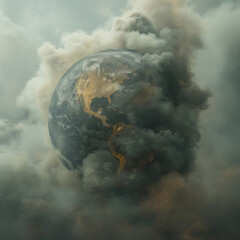 Wall Mural - A planet is surrounded by a cloud of smoke