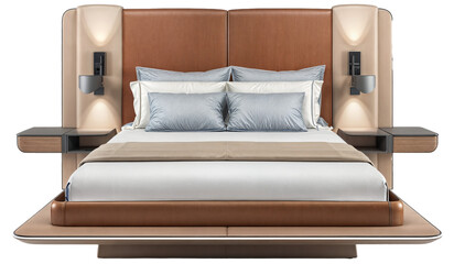 Wall Mural - Front view of a modern bed isolated on a transparent background