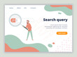 Business landing man holding magnifying glass on search bar in web page UI vector template