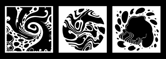 Poster - Set of poster templates with modern surrealistic designs of fluid blobs and lines.