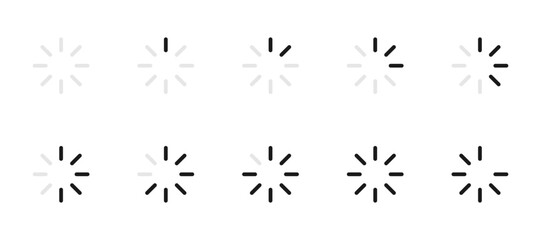 Loading indicator vector icon set. Buffer status circle bar symbol. Loading progress web or app interface isolated illustration.