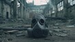 Gas mask among industrial ruins, stark contrast, ga, mask, ruin, contrast, industry, debris, pollution, protection, safety, equipment, dystopian, abandon, gloomy, wasteland, isolate, cityscape, ominou