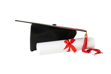 Wall Mural - PNG, diploma and graduate hat, isolated on white background.