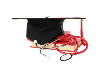Poster - PNG, graduate hat with stethoscope, isolated on white background.