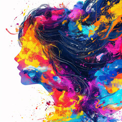 Wall Mural - A woman's head is painted with a rainbow of colors