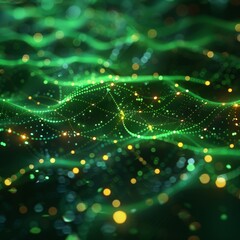 Aufkleber - Abstract Green Circuit Board with Glowing Golden Points Background