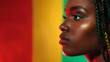 Young african-american woman over red yellow green black colors background. Juneteenth freedom day celebration. Generative ai