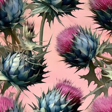 AI Generated Illustration Of Vibrant Purple Thistle Flowers With Lush Green Foliage