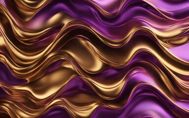 Wall Mural - Wavy Golden and Purple Metallic 3D Background