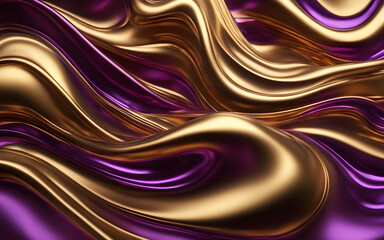 Wall Mural - Wavy Golden and Purple Metallic 3D Background