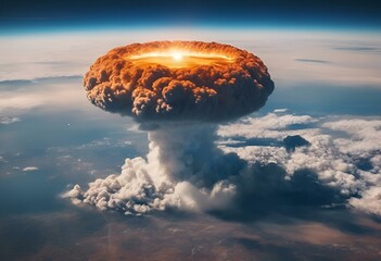 Poster - the atomic explosion over the earth and clouds above it as seen from space