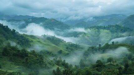 Wall Mural - misty morning in the mountains