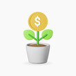 3d money tree plant with coin dollar. Business profit investment, finance education, business income concept. 3d render vector illustration.