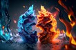 AI-generated illustration of abstract ice water and fire facing each other