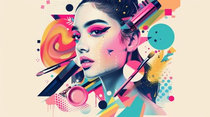 Aufkleber - An artistic depiction of a beauty bloggers creative process  AI generated illustration
