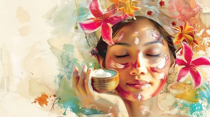 Wall Mural - An artistic depiction of beauty rituals from around the world  AI generated illustration