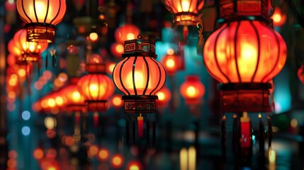 Aufkleber - eastern lanterns in a d formation ai generated illustration