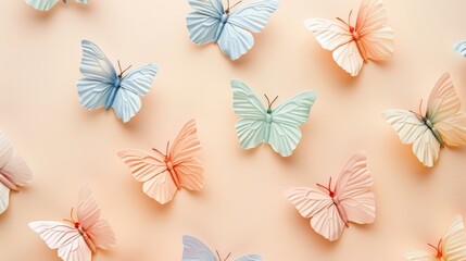 Fototapete - Fluttering butterflies in a pastel palette  AI generated illustration