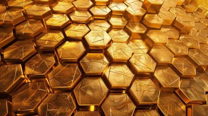 Aufkleber - Golden honeycombs in a geometric arrangement  AI generated illustration