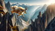 for advertisement and banner as Alpine Adventure A mountain goat navigates steep alpine cliffs showcasing agility and survival. in Pet Behavior theme ,Full depth of field, high quality ,include copy s