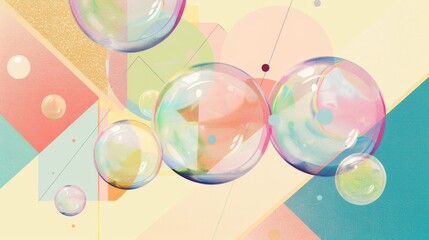 Aufkleber - Playful bubbles in a geometric layout  AI generated illustration