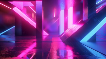 Wall Mural - Pops of neon in a futuristic D design  AI generated illustration