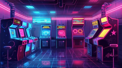Aufkleber - Retro s neon arcade game illustrations  AI generated illustration