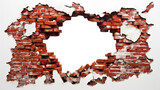Fototapeta  - Hole breaking through a red brick wall, cut out