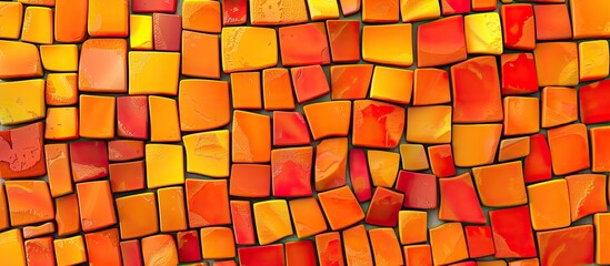 Canvas Print - A vibrant mosaic of orange and yellow tiles creates a stunning piece of art on the wall. The intricate design showcases a mix of tints and shades, giving the space a warm and inviting feel