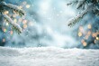 Weihnachtlicher Schnee Hintergrund mit Tannenzweigen und Bokeh-Lichter