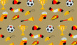 Football match championship wallpaper on beige background. Seamless pattern of Germany soccer elements. Sports event and fan culture concept. Design for textile, wallpaper, print.