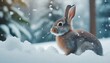 AI generated illustration of a cute bunny perched in a snowy landscape