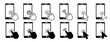 © IJ-studio - Hand cursor click symbol with phone. Cursor Icons.Clickable Cursor Icons: Clicking Hand, Pointing Gestures.Hand cursor touchscreen smartphone icon set. Vector