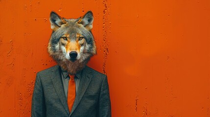 portrait of a business man with a wolf head in suit, trading and stock investment concept