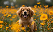 cute dog in flowers, Generative AI 