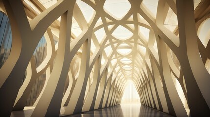 Poster - AI generated illustration of a modern tunnel-like structure, illuminated by sunlight