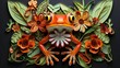 Vibrant paper background featuring an orange frog surrounded by lush foliage. AI-generated.