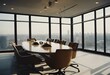 a conference room filled with lots of tall windows and large chairs