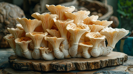 Aufkleber - Edible mushrooms that grow into pre-set gourmet shapes, tended by a chef in a secret jungle kitchen.