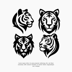 Wall Mural - vector set of tiger face silhouette logo icon