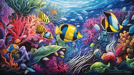 Wall Mural - Vibrant AI-generated Illustration of Oceanic Life Underwater