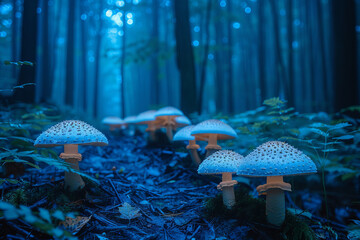 Aufkleber - Underbrush fungi that emit a soft, pulsating glow, marking safe paths through the dense forest at ni