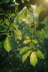 Aufkleber - Canopy leaves that collect rainwater and channel it into musical notes, playing symphonies during st