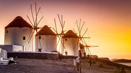 Wall Mural - Mykonos windmills in Cyclades Archipielago, Greece.